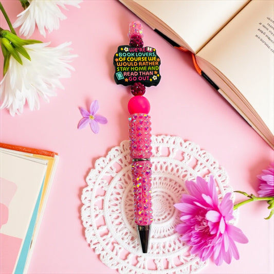 “ We’re book lovers of course we would rather stay home and read than go out” beaded Pen, sprinkle, beaded, bookish pen, bookish merch, book lover