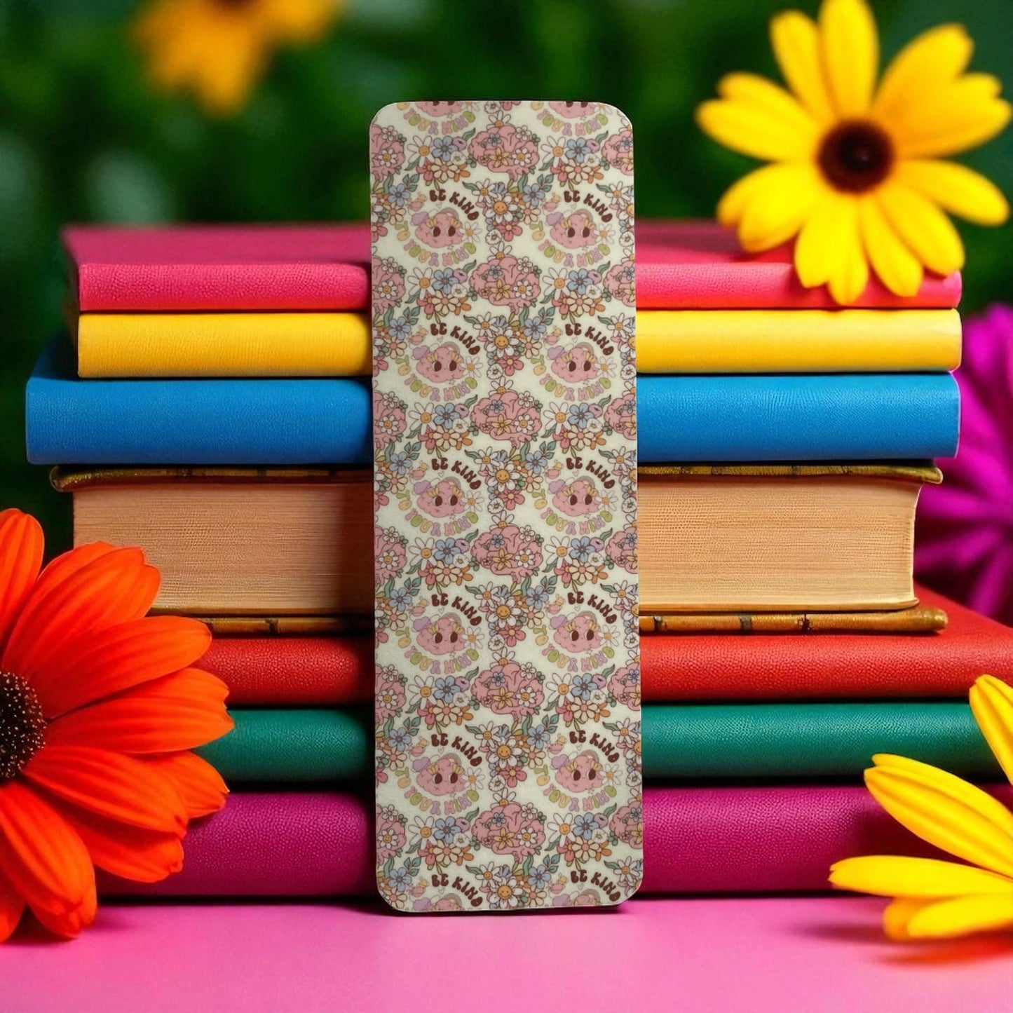 “Be kind to your mind” bookmark, Affirmation reminder, mental health, self-love, pink