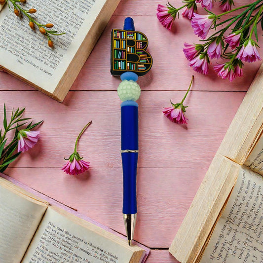 Book shelves beaded Pen, sprinkle, beaded, bookish pen, bookish merch, book lover, blue beaded pen