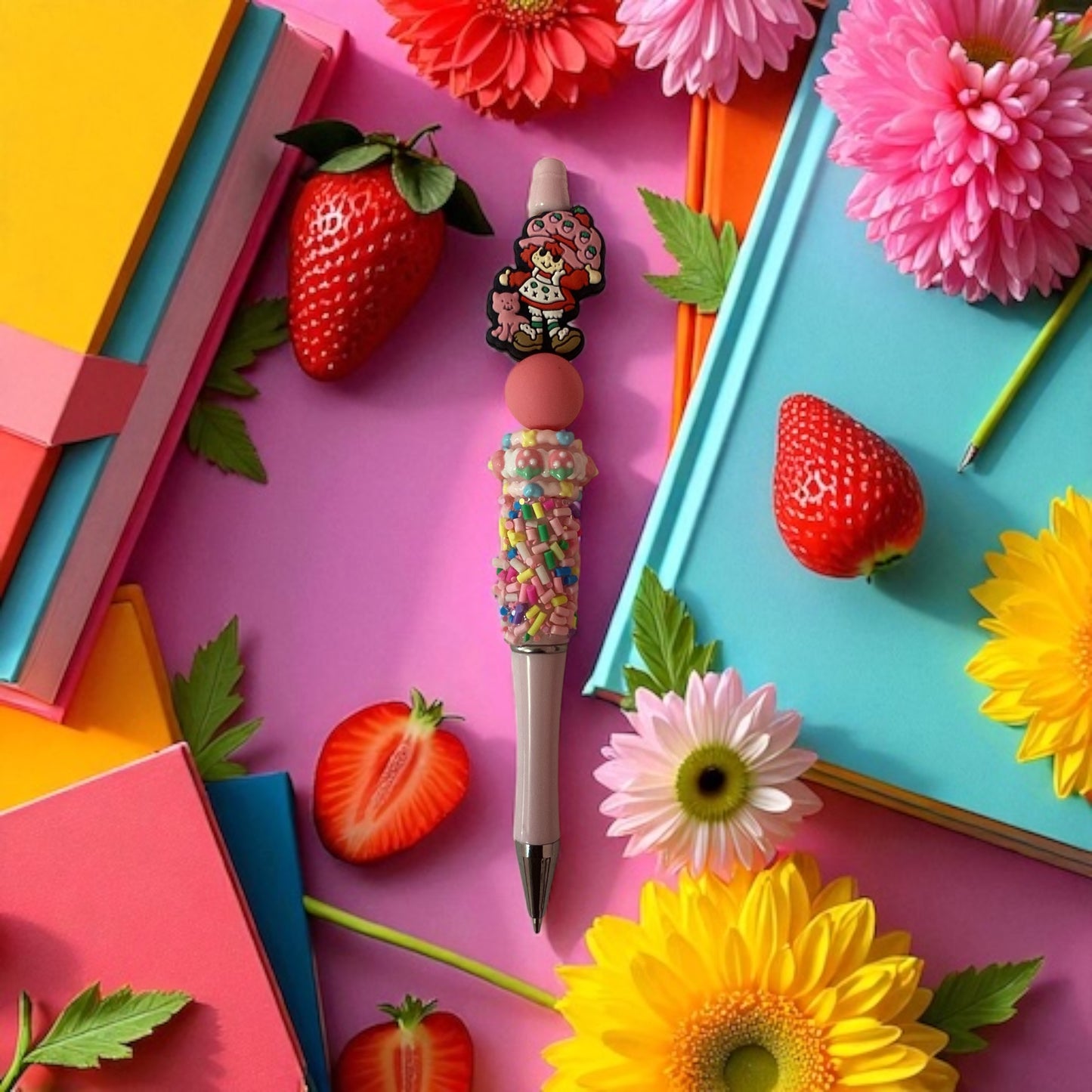 Strawberry Shortcake Beaded Pen Pink