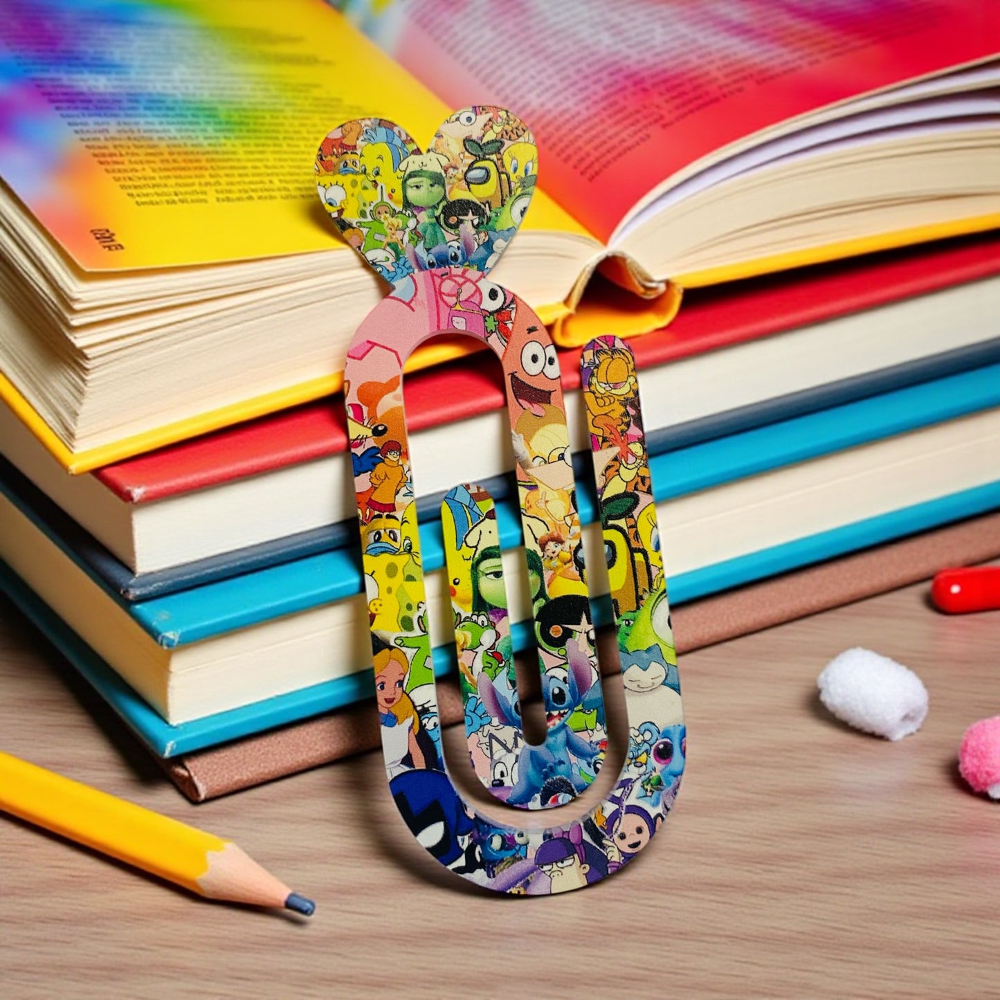 Cartoon & Bookish Paper Clip Holders,Adorable Desk Essentials, Retro & Bookish Paper Clip Holder, Cute 90s Cartoon Vibes