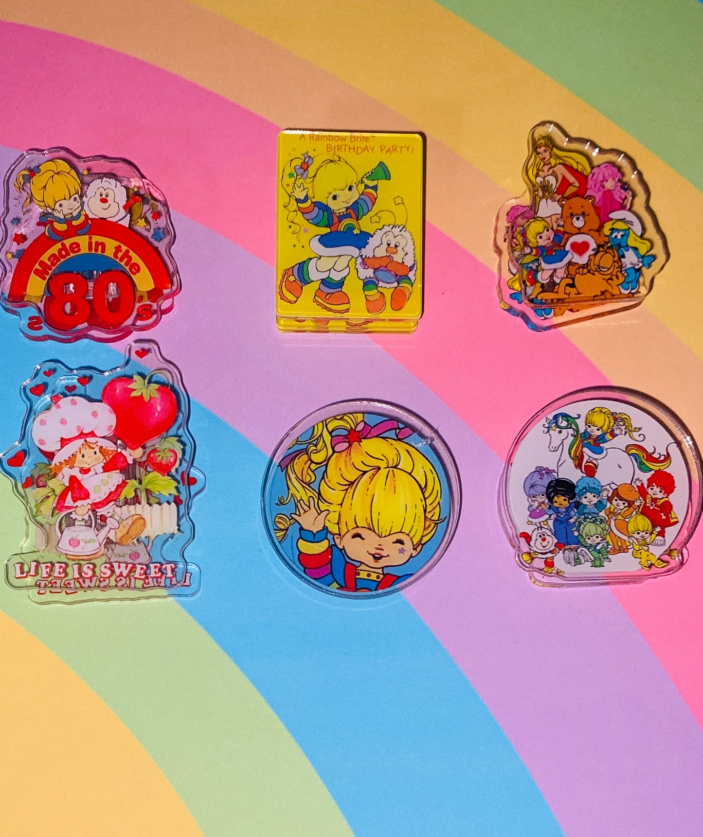 Rainbow Brite, Strawberry Shortcake & Friends Paper Clip Acrylic sets, Reading, junk journaling bookmark, 80s, 90s, vintage era, nostalgia, Made in the 80s