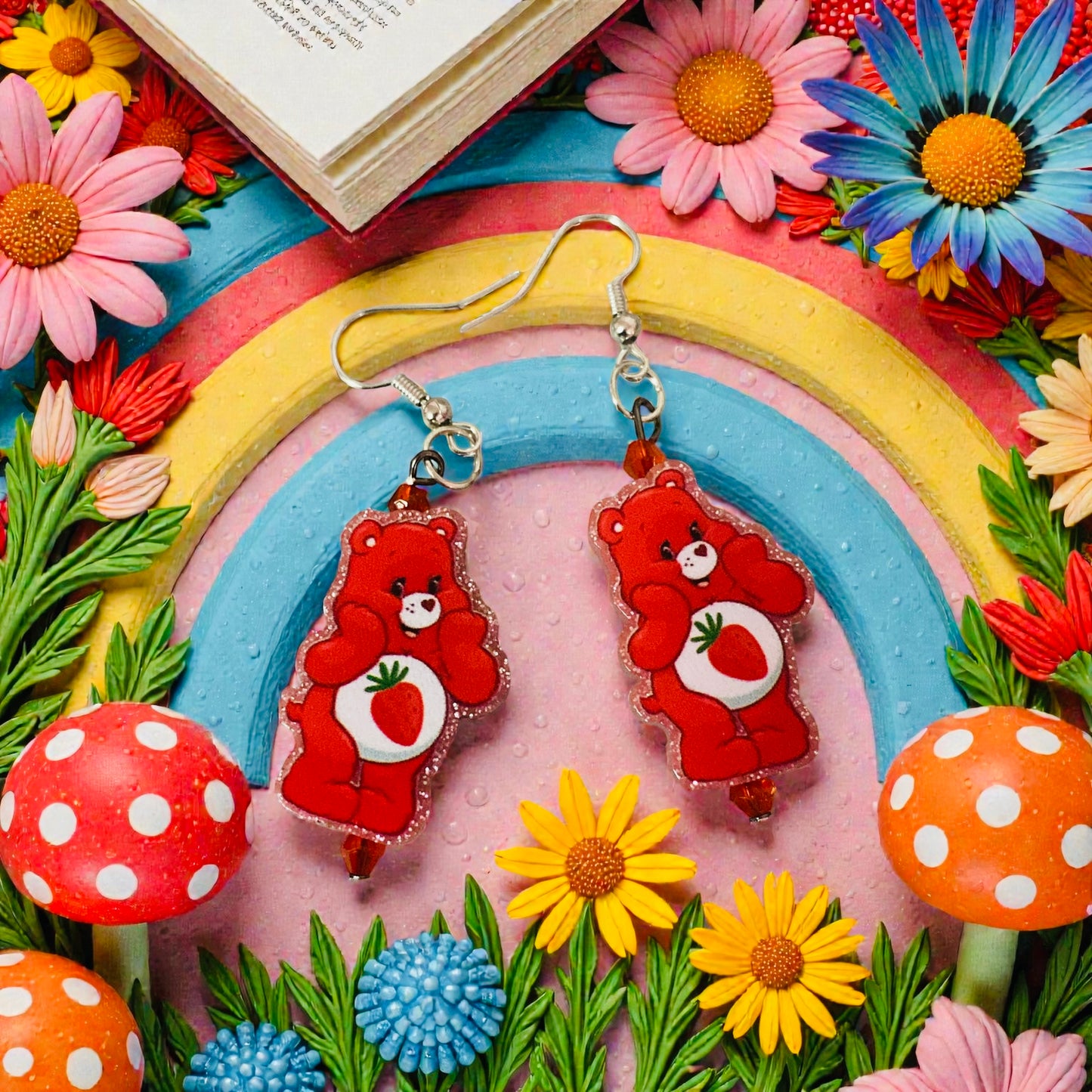 Care bear Acrylic Earrings, Cute Orange Bear