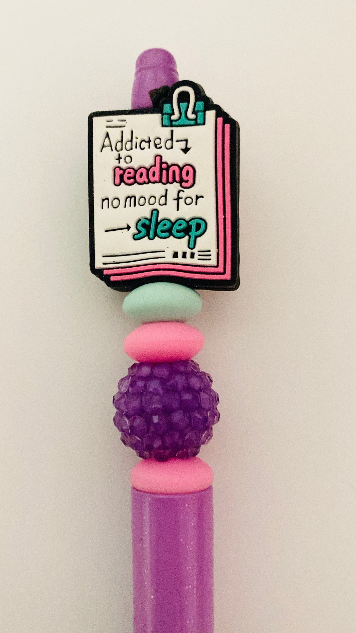 Addicted to reading, no mood for sleep, Bookish beaded Pen, sprinkle, beaded, bookish pen, bookish merch, book lover, purple pen