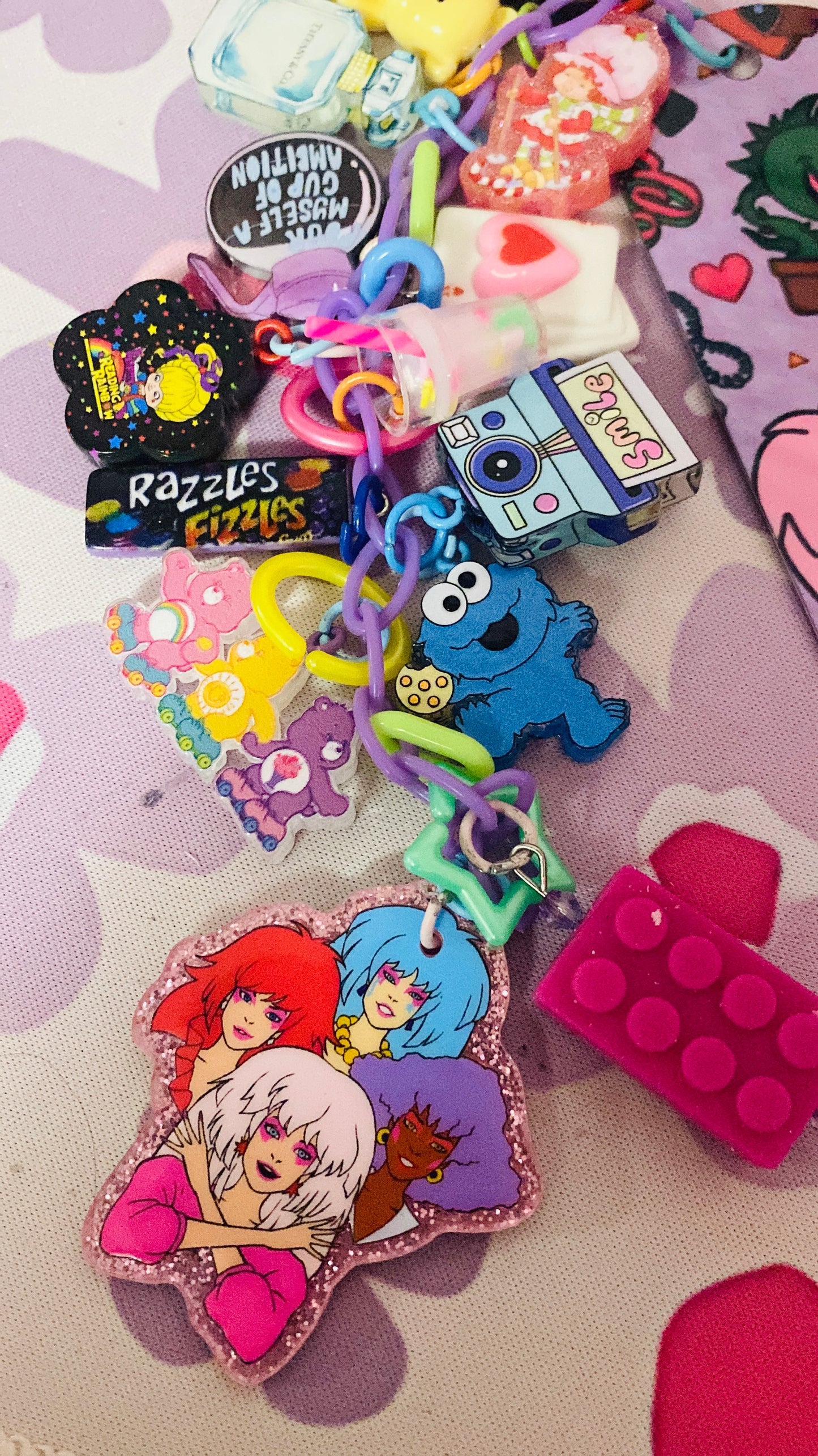 Jem & the Hallograms Beaded charm Bookmark, Trinket Bookmark, Junk Journaling bookmark