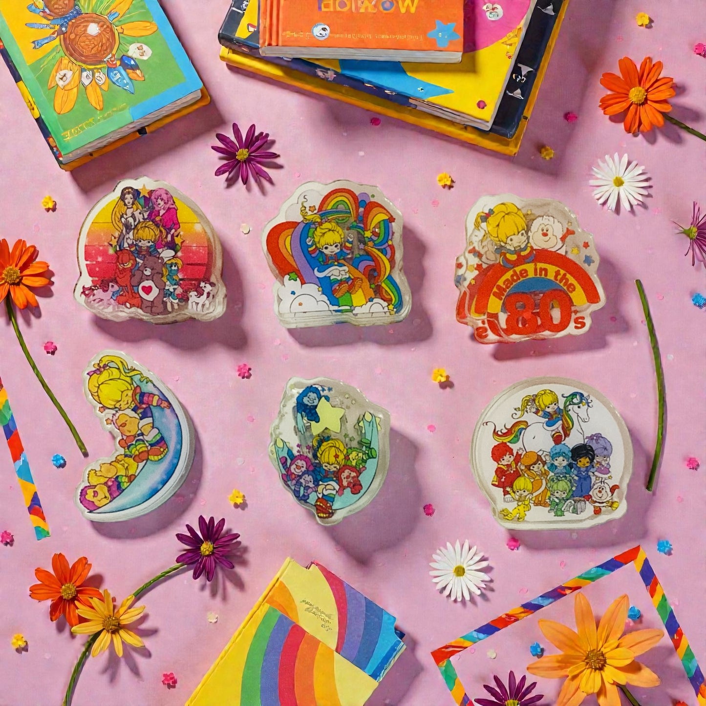 Rainbow Brite & Friends Paper Clip Acrylic sets, Reading, junk journaling bookmark, 80s, 90s, vintage era, nostalgia, Made in the 80s, Page Holders