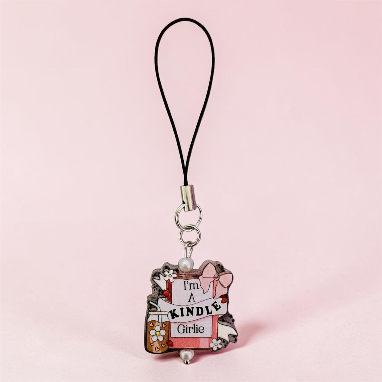I’m a kindle girlie phone charm, Bookish charm, Bookish Merch, pink floral phone charm