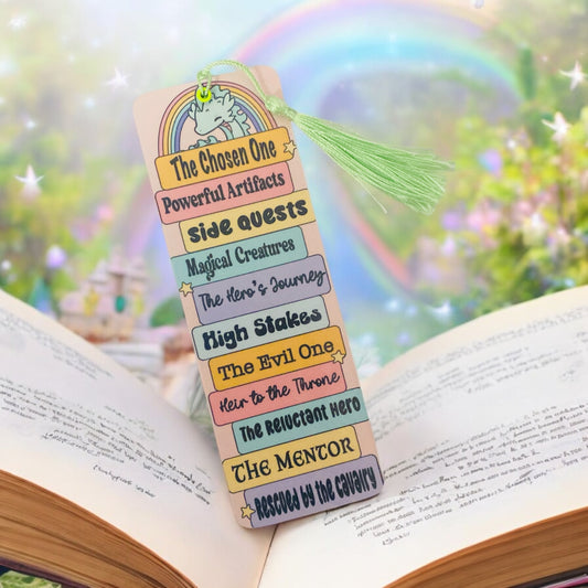 Fantasy Readers Bookstack bookmark with tassel, Laminated bookmark, Double sided bookmark, Gift for Book lover, Reading Accessories bookmark, retro, psychedelic boomark
