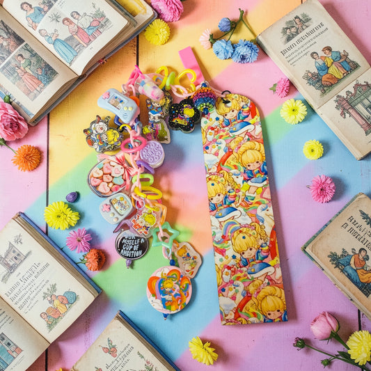 Rainbow Brite Beaded charm Bookmark, Trinket Bookmark, Junk Journaling bookmark