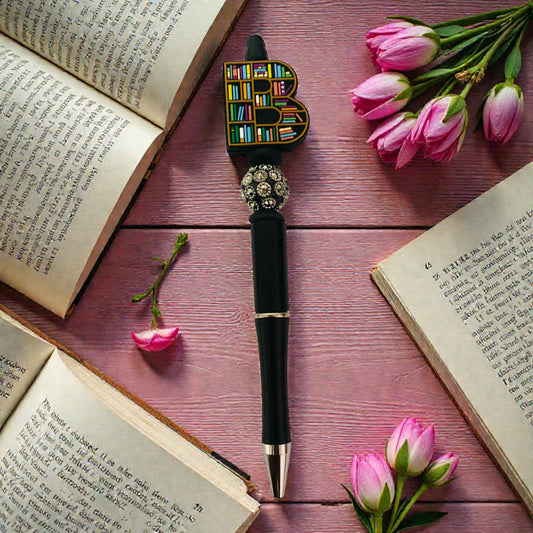 Book shelves beaded Pen, sprinkle, beaded, bookish pen, bookish merch, book lover, black beaded pen