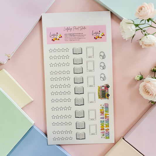 Bookish Sticker Sheet, Book Review Journal stickers