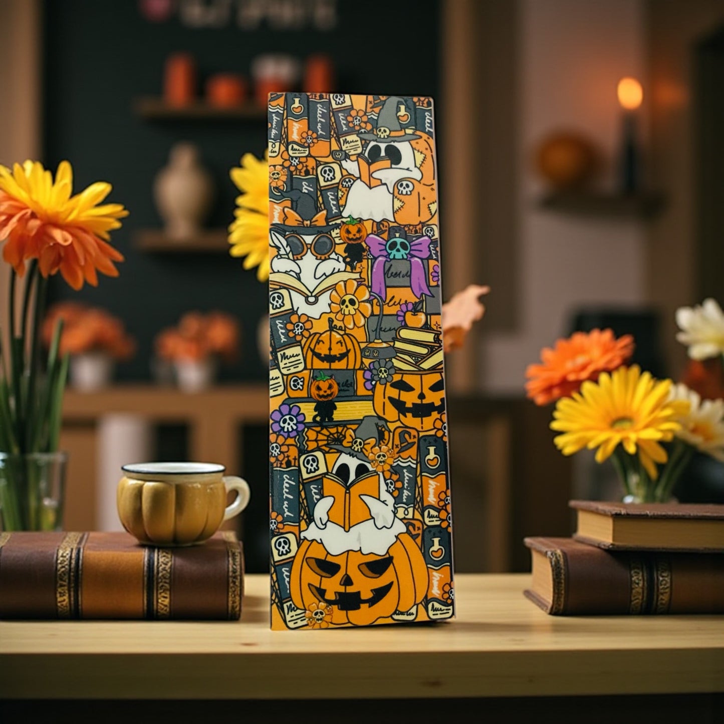 Cute bookish ghost, reading, cozy autumn vibes, Halloween Bookmark, Boo, spooky bookmark, pumpkin, jack-o-lantern, Halloween book club, fall