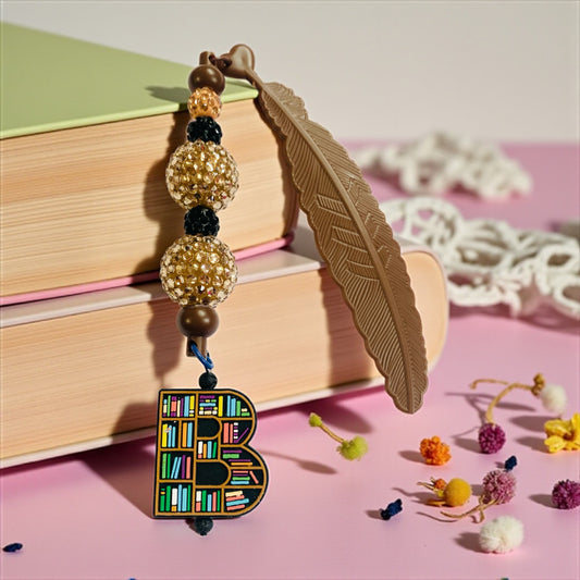 Beaded Bookmark Charm, brown, neutral, book shelf, book shelves, bookish merch, book lover, pink