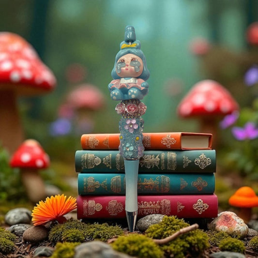 Blue Crybaby doll floral beaded Pen- blue beaded flower jewelled pen