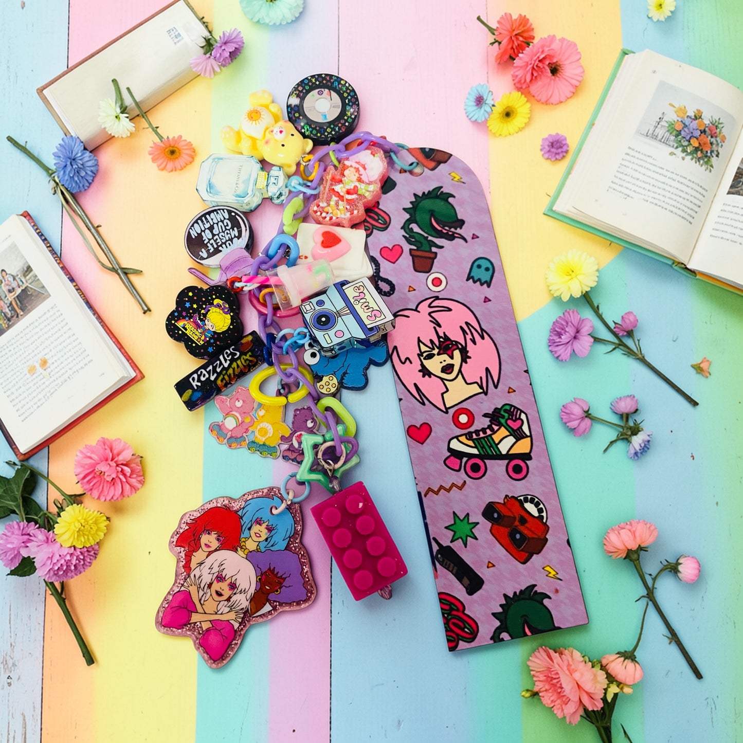 Jem & the Hallograms Beaded charm Bookmark, Trinket Bookmark, Junk Journaling bookmark