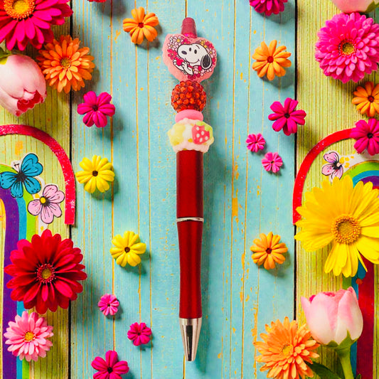 Valentines Beaded Pen, Snoopy beaded pen, Red pen, heart pen, dog pen