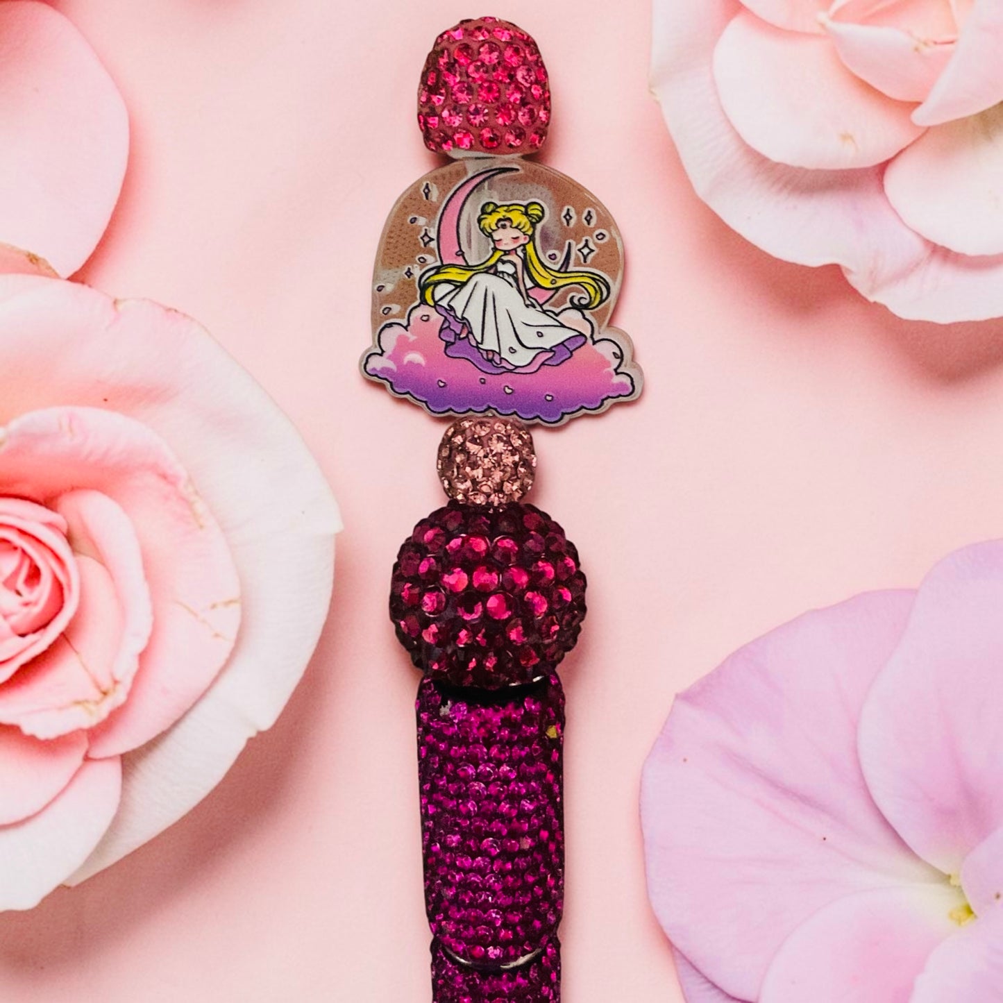 Sailor Moon Beaded Pen , Moon Princess, Usagi, purple beaded pen, Pink beaded pen