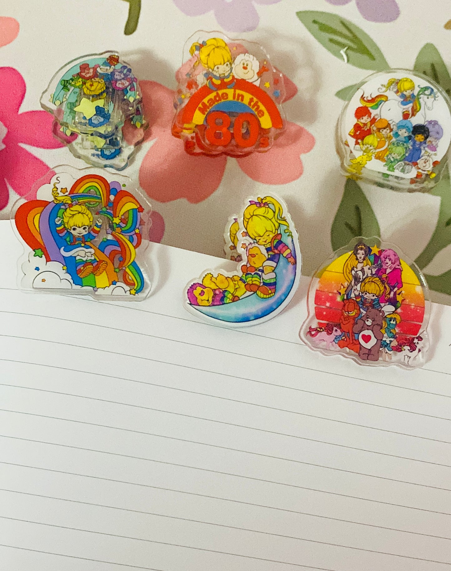 Rainbow Brite, Strawberry Shortcake & Friends Paper Clip Acrylic sets, Reading, junk journaling bookmark, 80s, 90s, vintage era, nostalgia, Made in the 80s