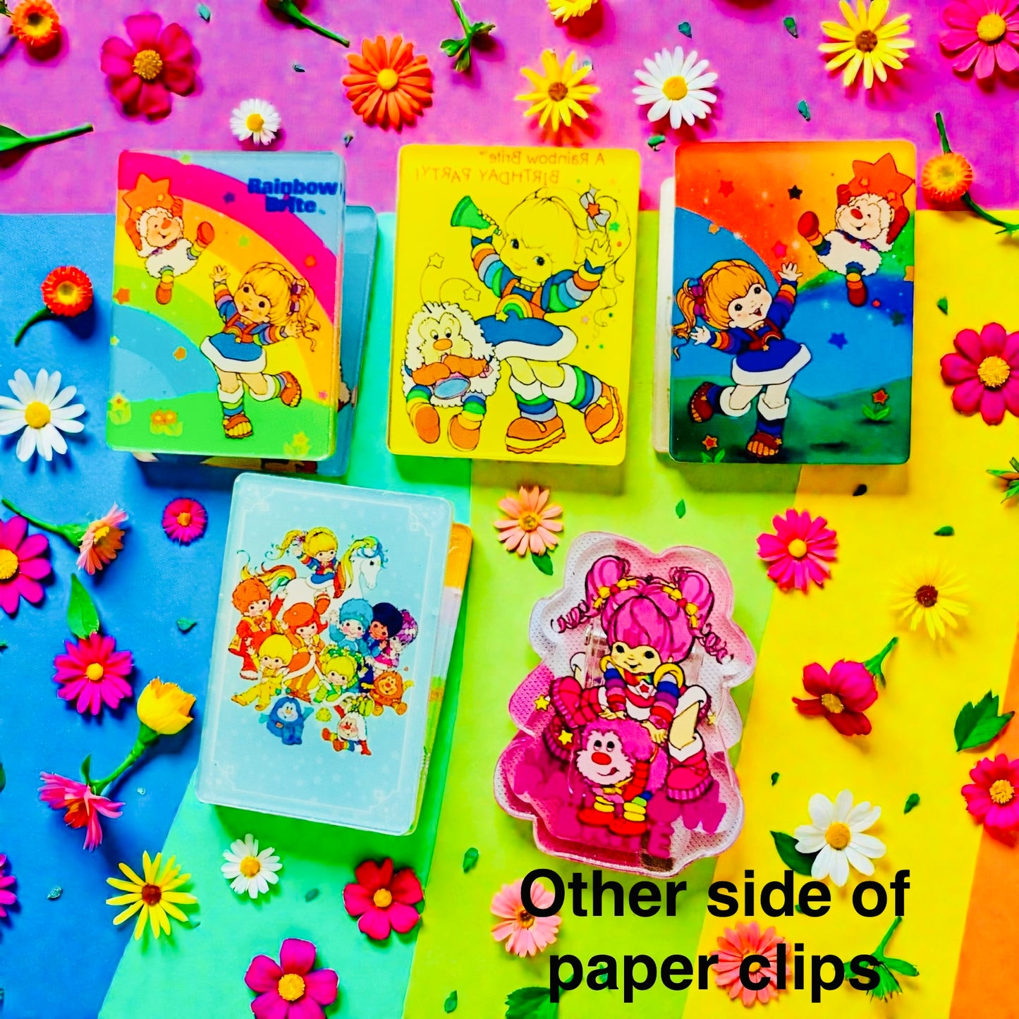 Rainbow Brite & Friends Paper Clip Acrylic sets, Reading, junk journaling bookmark, 80s, 90s, vintage era, nostalgia, Made in the 80s, Page Holders