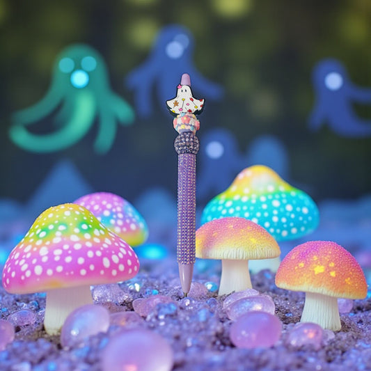 Floral ghost beaded pen, cute, floral, Halloween, spooky, purple beaded pen
