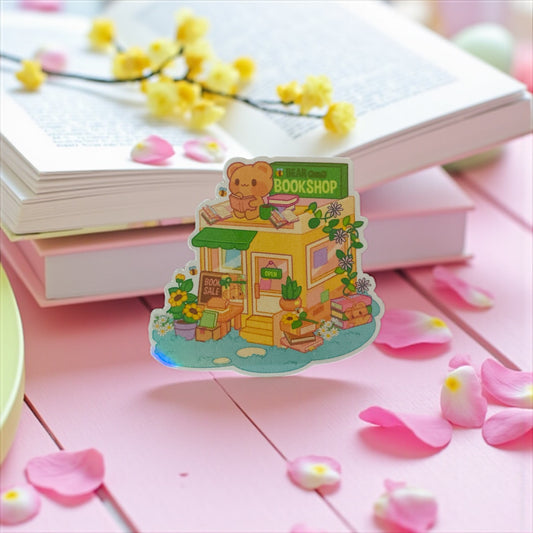 Cute kawaii bear bookshop sticker, Bookworm,Bookish Birthday gift, bookish sticker