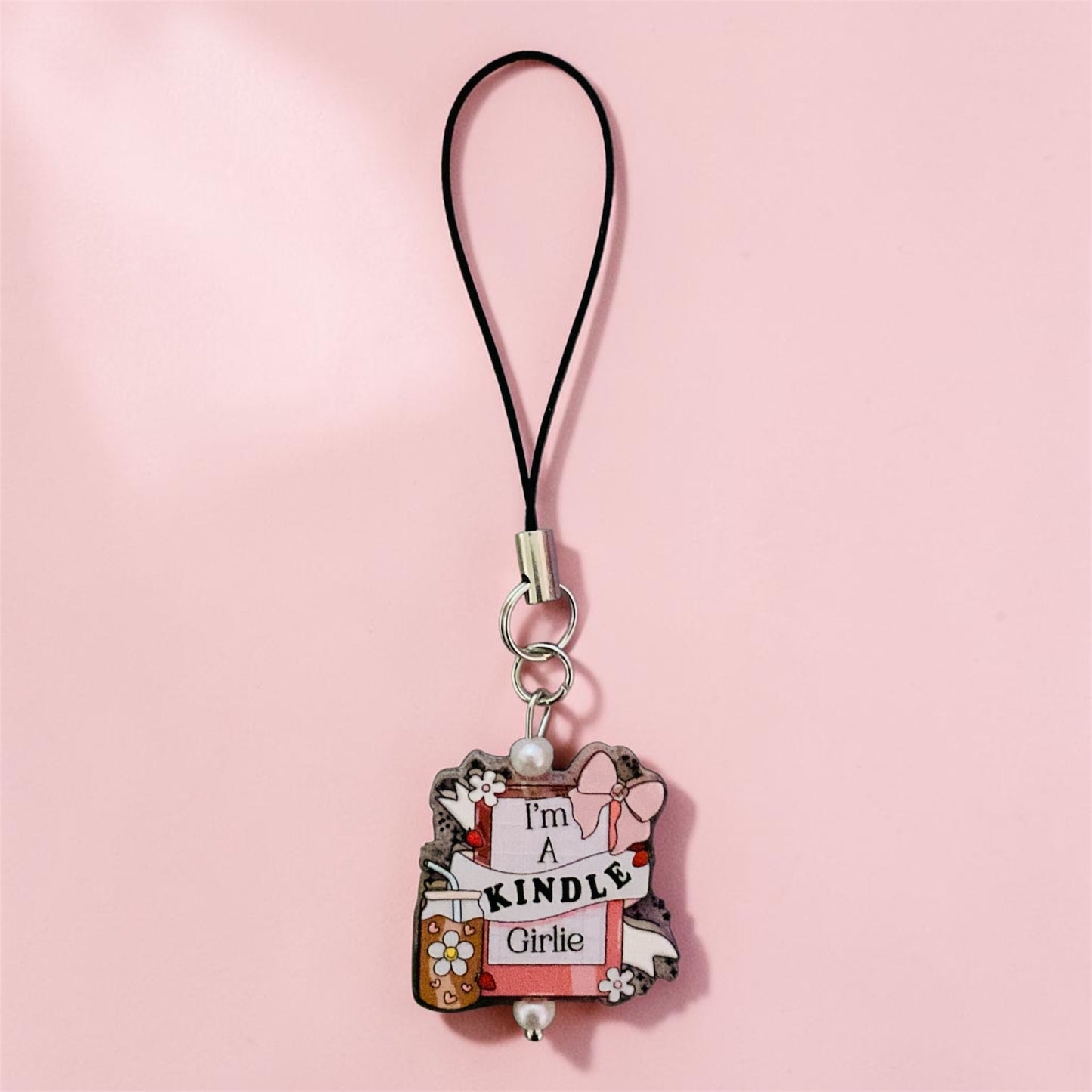 I’m a kindle girlie phone charm, Bookish charm, Bookish Merch, pink floral phone charm