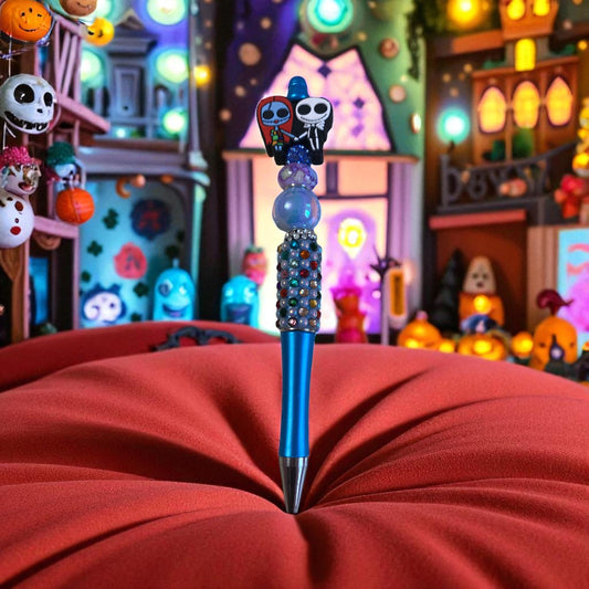 Sally & Jack beaded pen, creepy couple, Halloween, spooky
