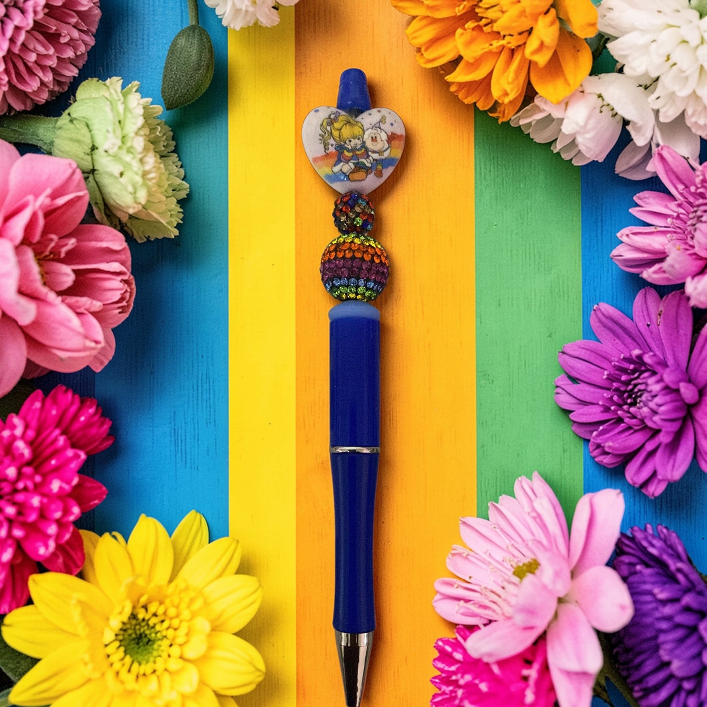 Rainbow Girl & friends beaded pen, tv show merchandise, Birthday gift for sister, cartoon character gift ideas, tv show fan art, Brite Girl