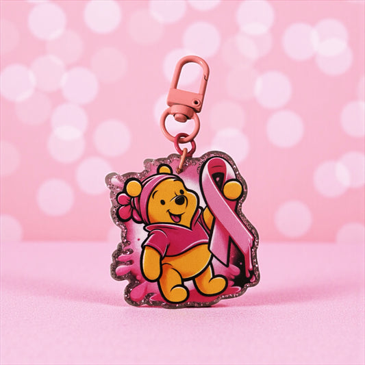 Winnie Bear Key charm,purse tag & friends, Breast Cancer Awareness, Reading, junk journaling, keychain, bookmark, 80s, 90s, vintage era, nostalgia, Besties, best friend, keychain, Jasmine