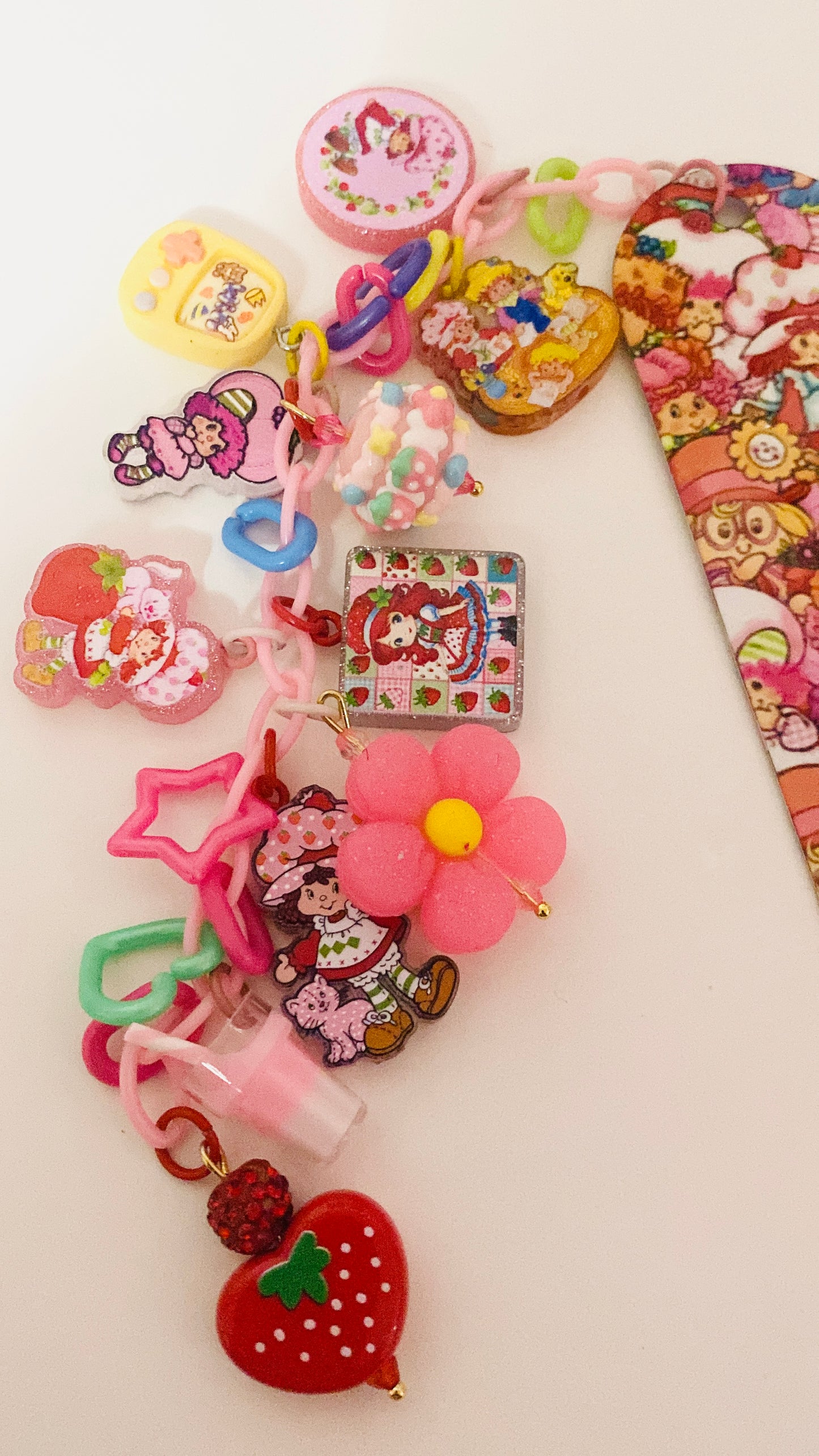 Strawberry Shortcake Beaded charm Bookmark, Trinket Bookmark, Junk Journaling bookmark