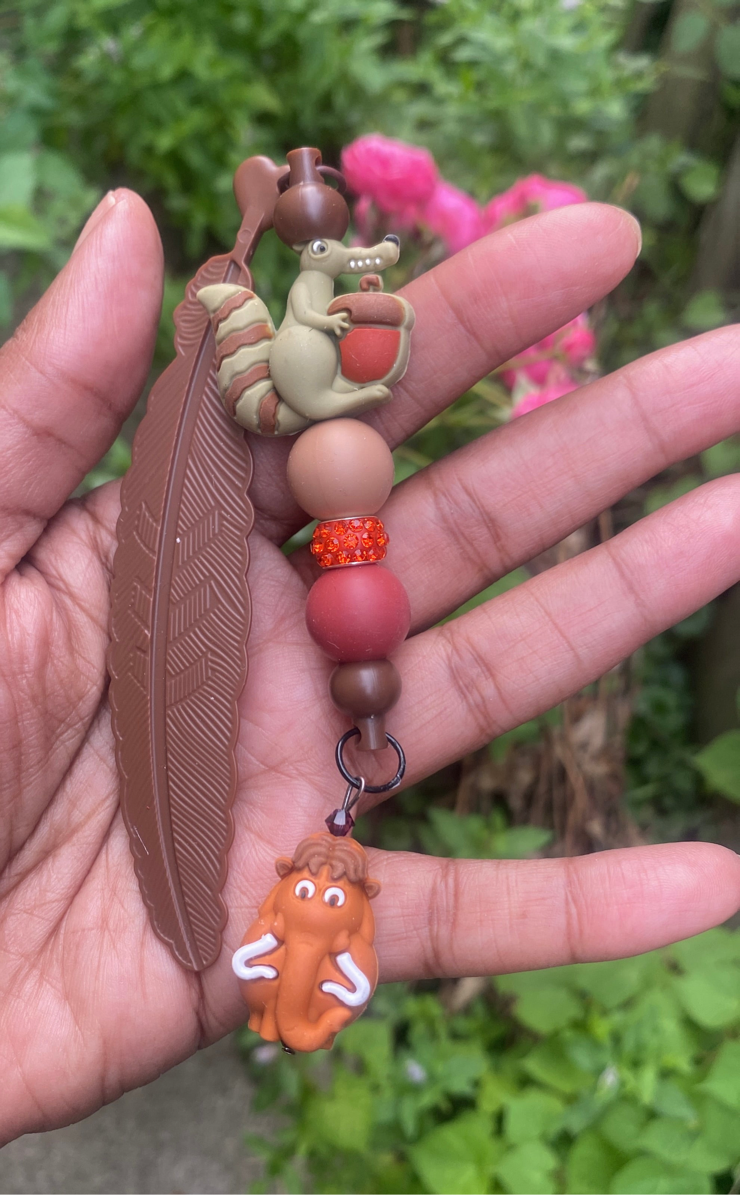 Scrat & Manny Beaded Bookmark Charm Brown Madagascar