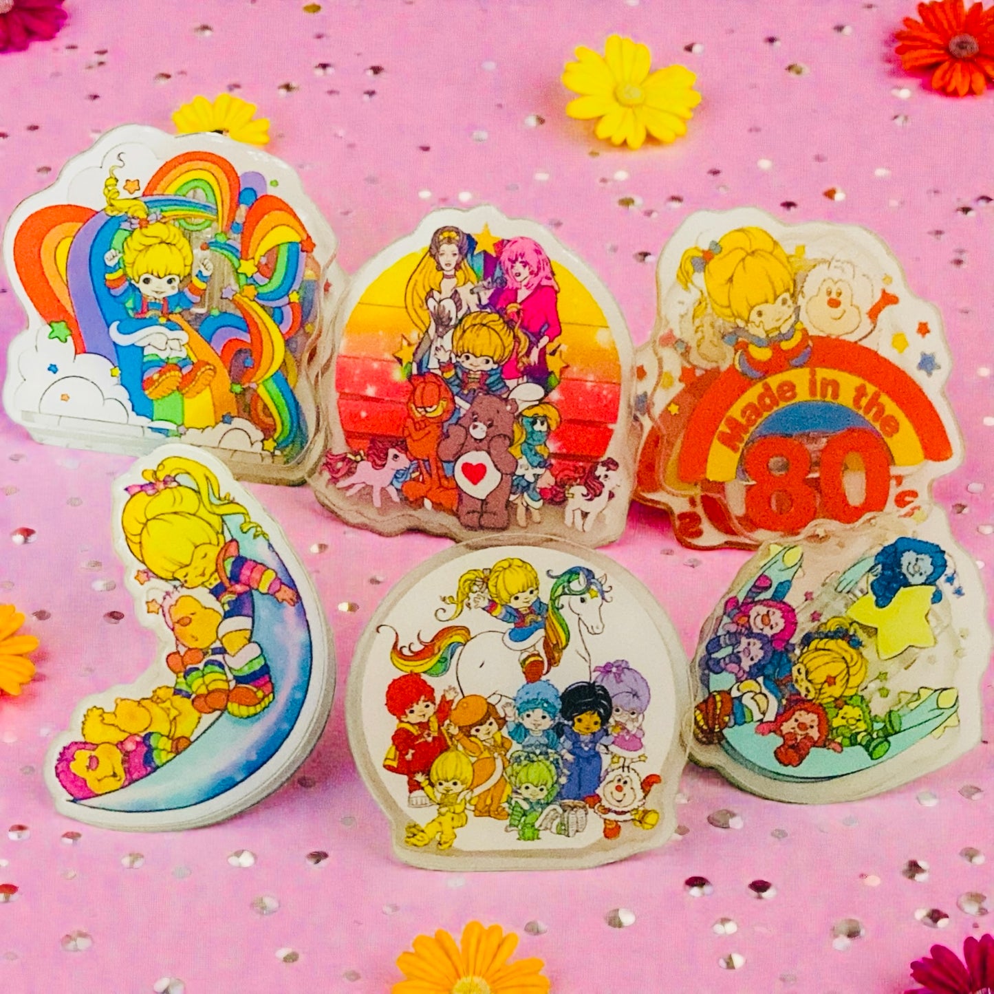 Rainbow Brite, Strawberry Shortcake & Friends Paper Clip Acrylic sets, Reading, junk journaling bookmark, 80s, 90s, vintage era, nostalgia, Made in the 80s