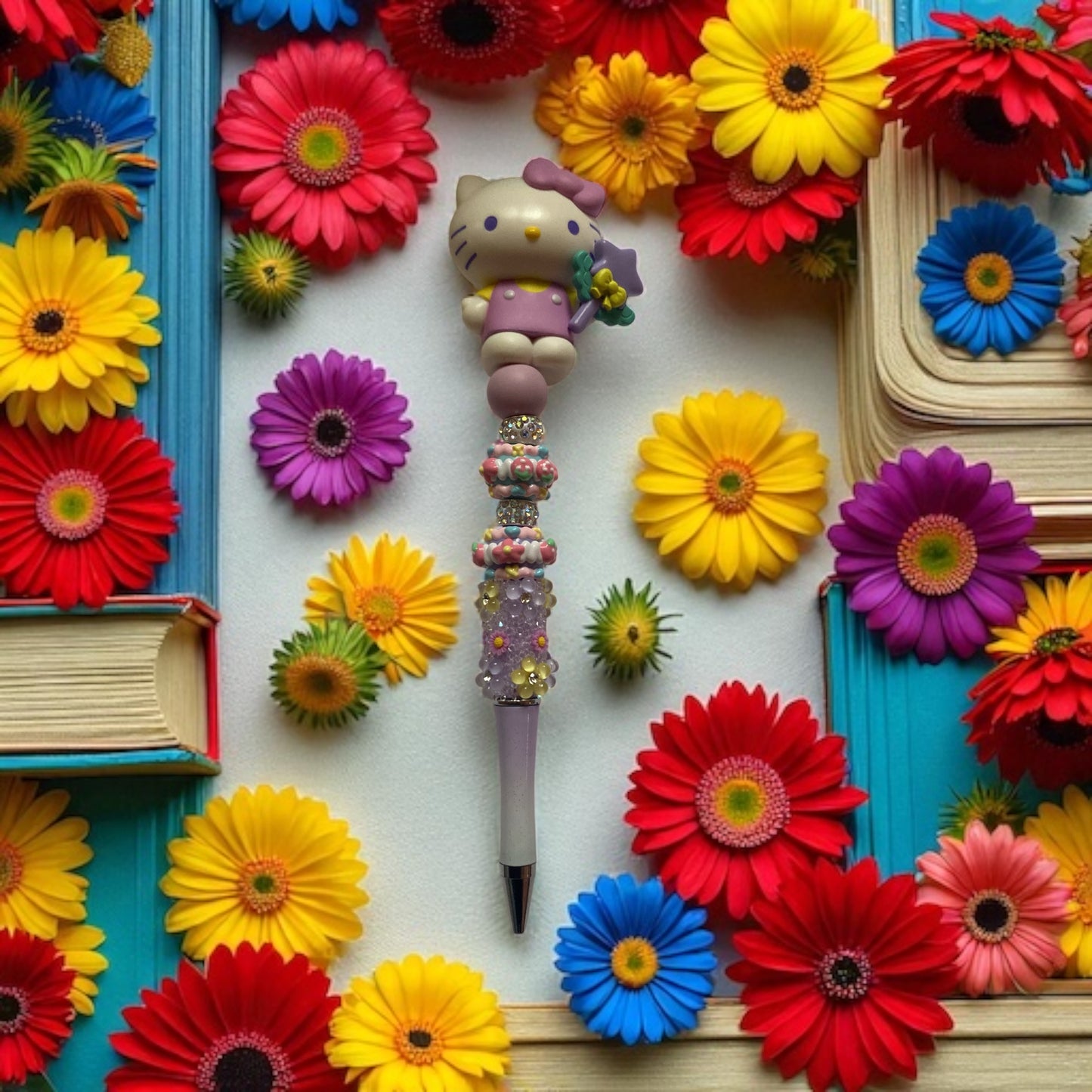 Hello Kitty Beaded Pen, Floral, Jewelled, Purple