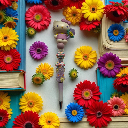 Hello Kitty Beaded Pen, Floral, Jewelled, Purple