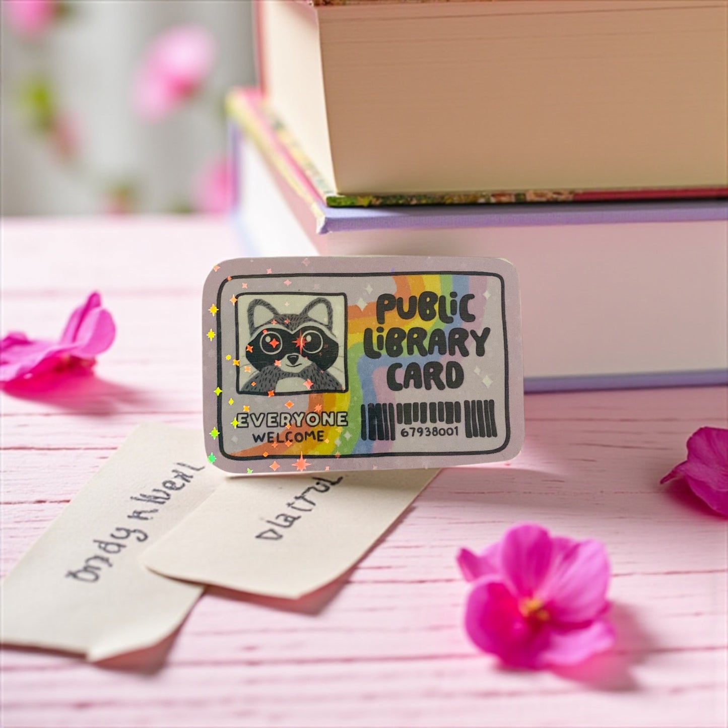 Raccoon Library card sticker, Bookworm,Bookish Birthday gift, bookish sticker, Library Card