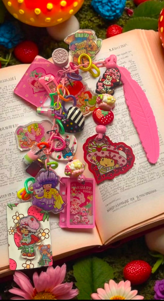 Strawberry Shortcake Beaded charm Bookmark & friends, Reading, junk journaling bookmark, 80s, 90s, vintage era, nostalgia