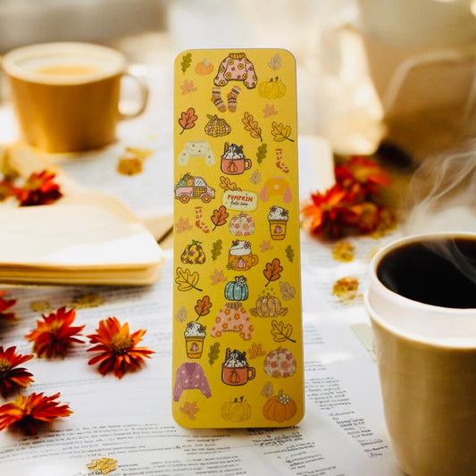 Fall Sweater Weather , leaves, pumpkins, coffee, latte bookmark
