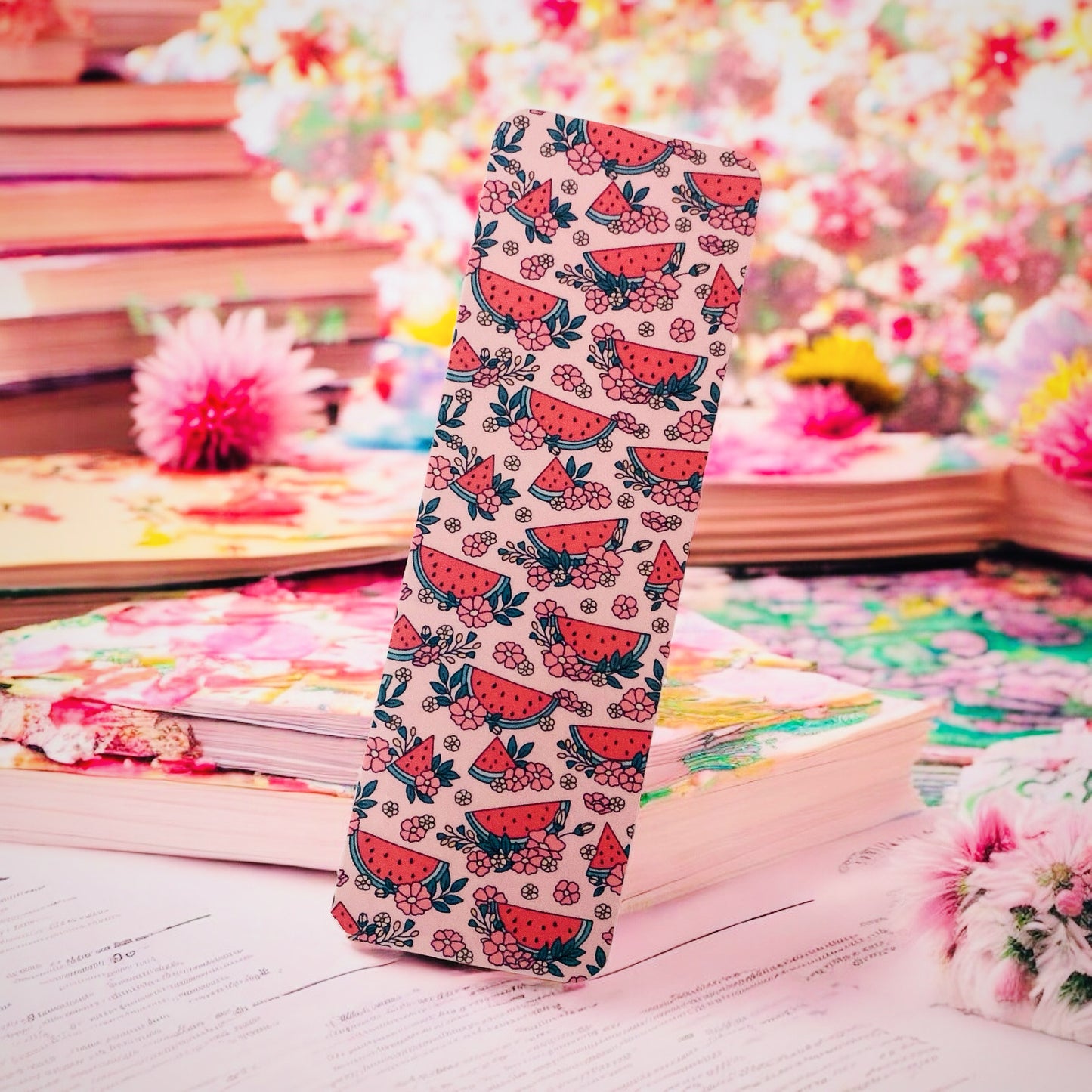 Watermelon floral bookmark, flowers, girly, cottage core, feminine bookmarks, fruit bookmarks, pink