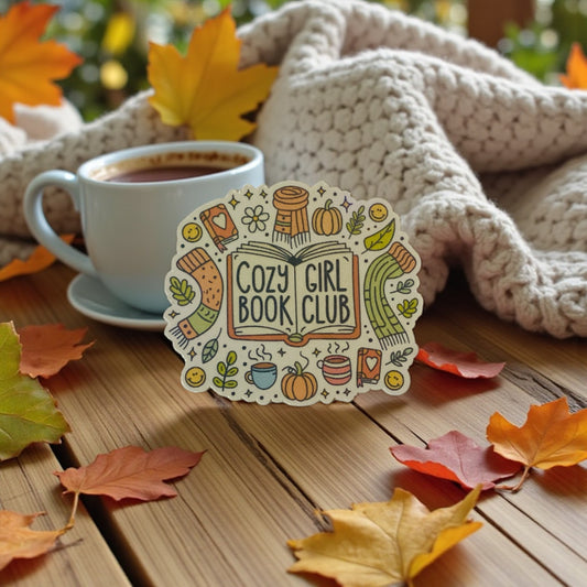 Cozy book club sticker, Autumn, Fall, Bookworm,Bookish Birthday gift, bookish sticker