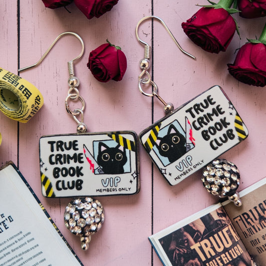 True Crime scene trope Acrylic Earrings, Book lover earrings, Bookish earrings dangle, gift for friend, bookworm gift, Reading jewellery