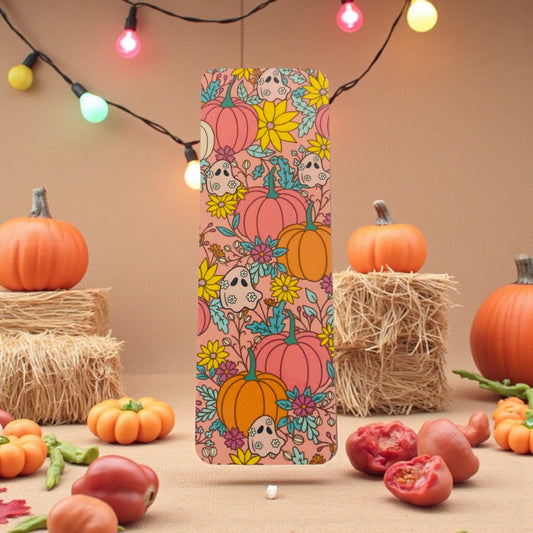 Cute pink,ghost, pumpkin patch, Halloween Bookmark, Boo, spooky bookmark, floral, flowers