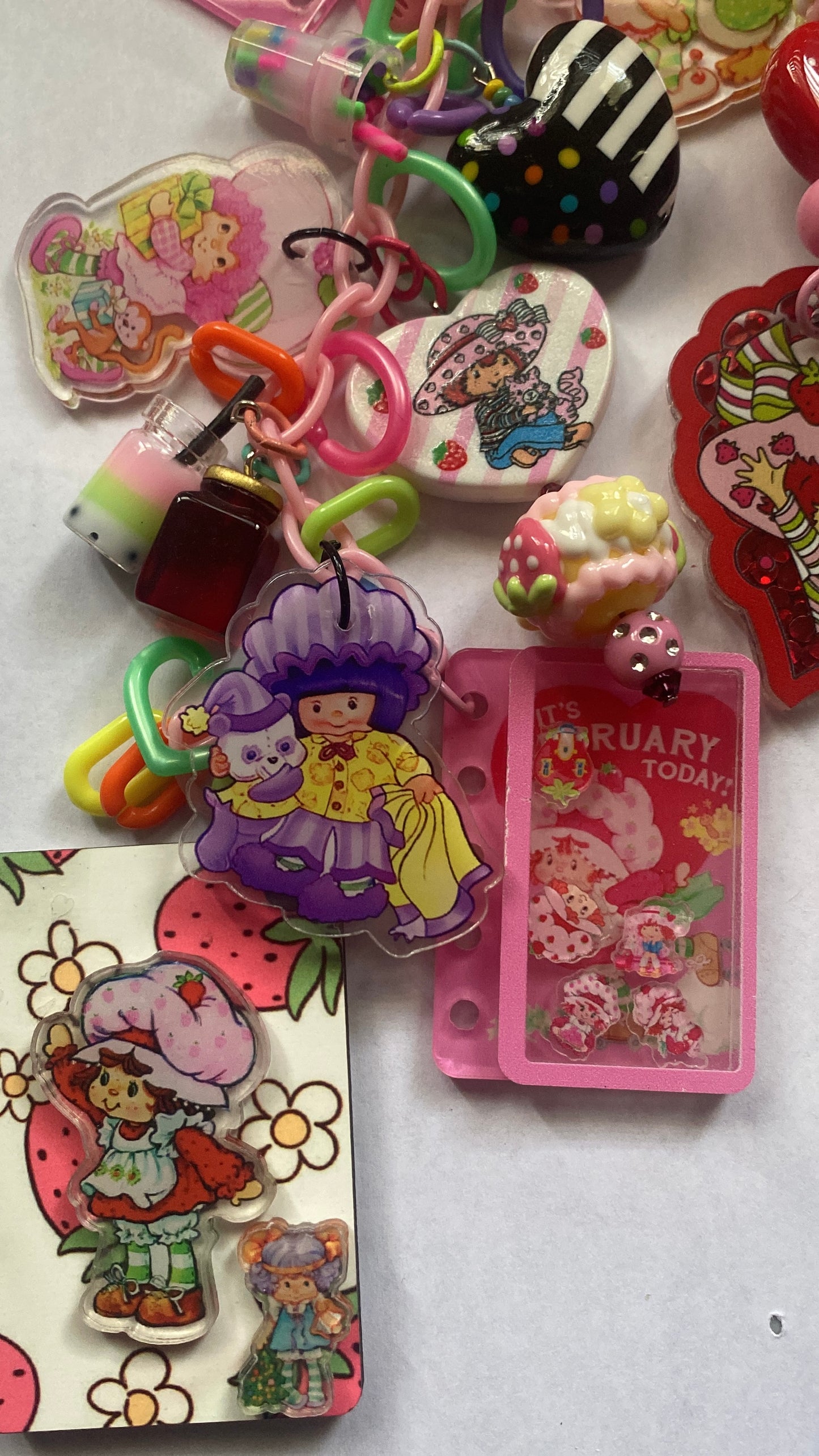 Strawberry Shortcake Beaded charm Bookmark & friends, Reading, junk journaling bookmark, 80s, 90s, vintage era, nostalgia