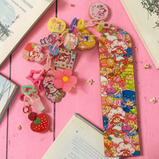 Strawberry Shortcake Beaded charm Bookmark, Trinket Bookmark, Junk Journaling bookmark