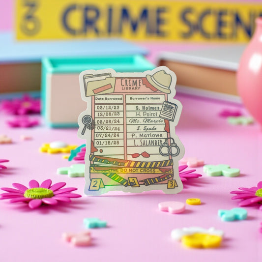 Crime trope Library  card,  murder mystery, book, sticker, Bookworm,Bookish Birthday gift, bookish sticker,