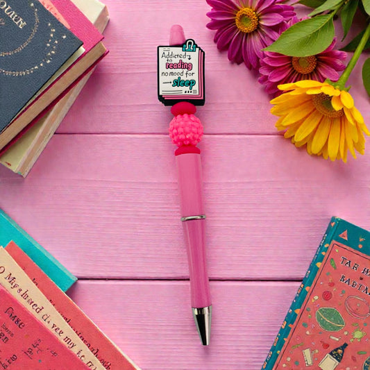 Addicted to reading, no mood for sleep, Bookish beaded Pen, sprinkle, beaded, bookish pen, bookish merch, book lover, pink pen