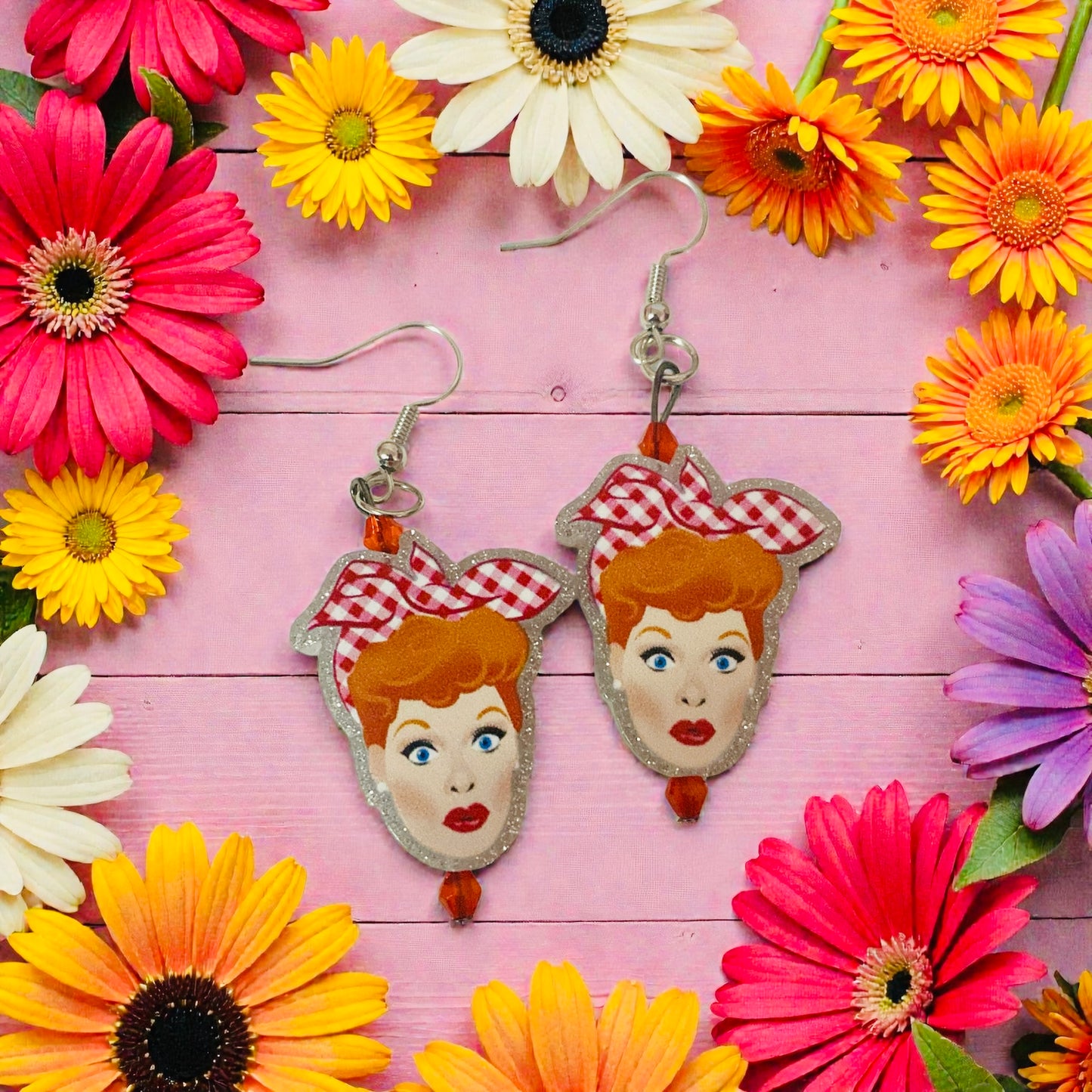 Lucy Acrylic Earrings, T.V SHOW icon, Comedian, Glitter Earrings, 80s Nostalgia, Lucille Ball, I love Lucy