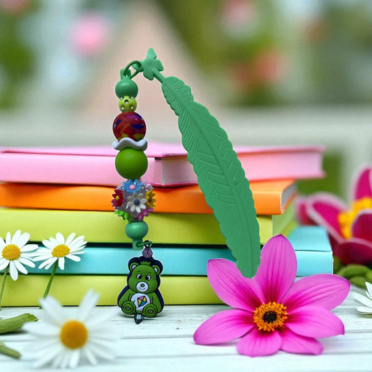 Rainbow bear charm Bookmark, green, bookish merch, book lovers