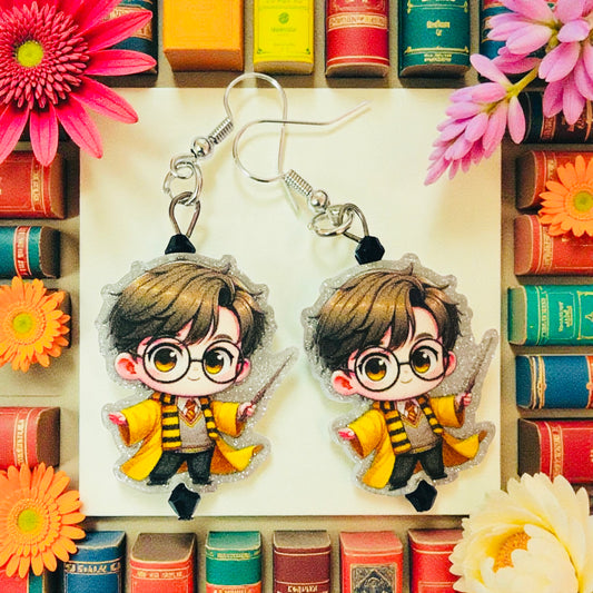 Wizard character, Shaker charm earrings, friends, Reading, junk journaling, era, nostalgia, Besties, best friend, potter head