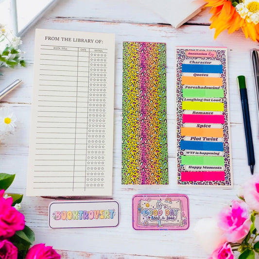 Romance Annotation kit, leopard print bookmarks kit,stickers, booktrovert, bookish merch