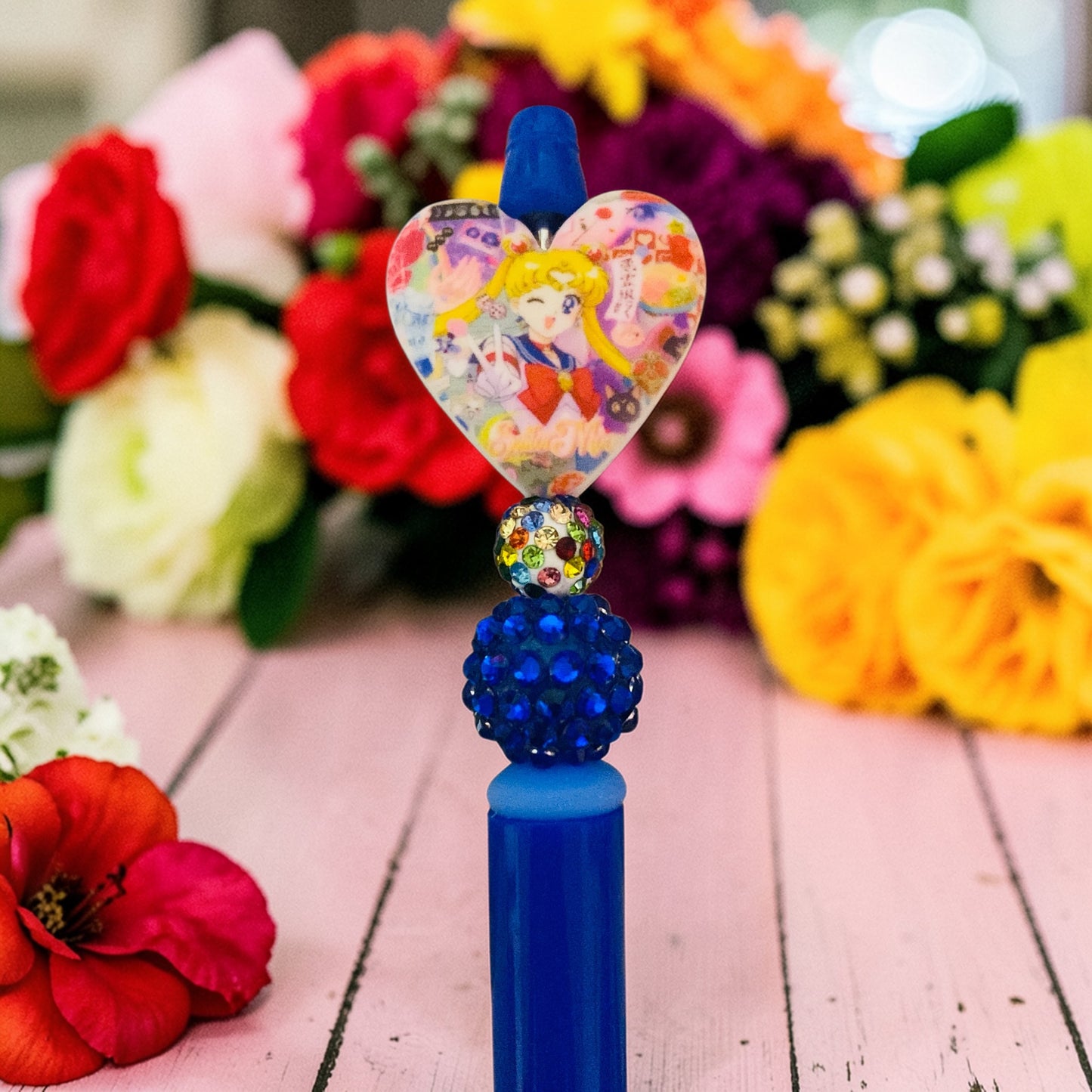 Sailor Moon Beaded Pen , Moon Princess, Usagi, purple beaded pen, Blue beaded pen